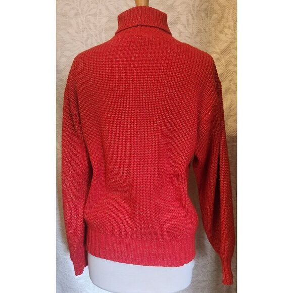 Adell Barre red turtleneck long sleeved sweater w/sparkly silver thread accents - Picture 3 of 9